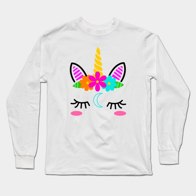 Magic Unicorn Face Long Sleeve T-Shirt by hellocrazy